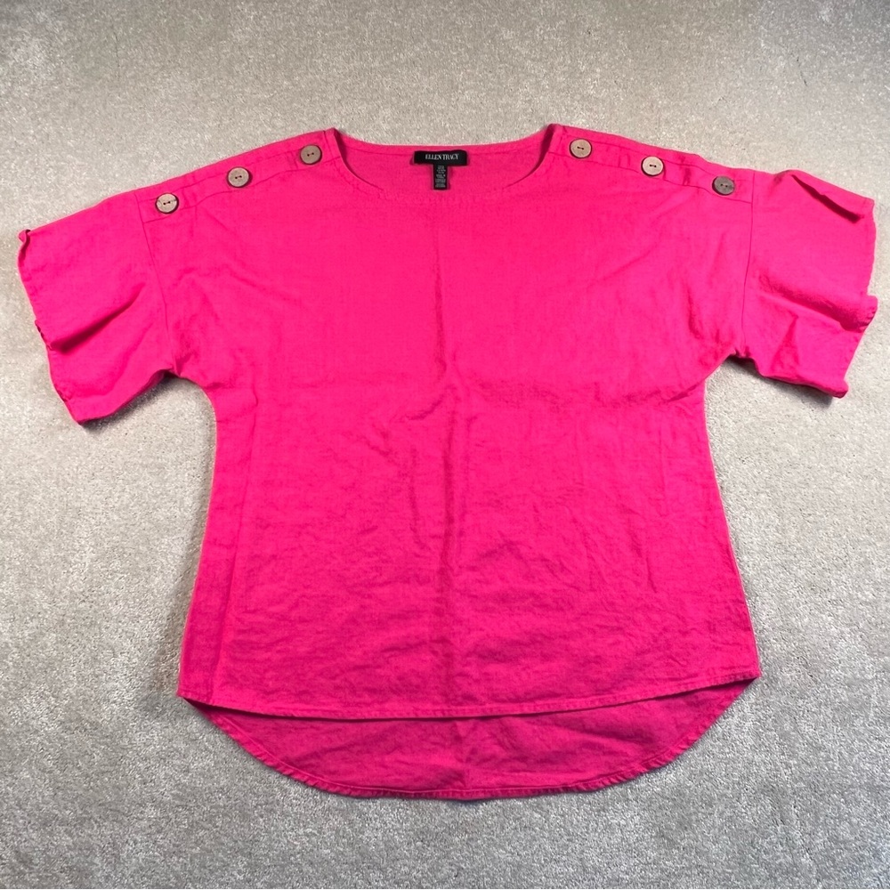 Ellen‎ Tracy Linen Shirt Pink Short Sleeves Buttons Casual women's medium